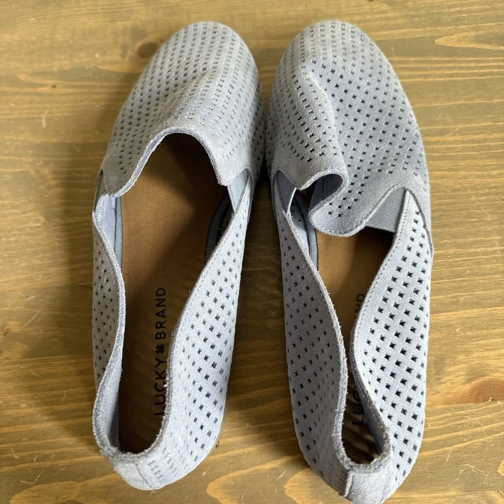 Lucky Brand Womens 11M/43 Blue Suede Carthy Flats Loafers Perforated
